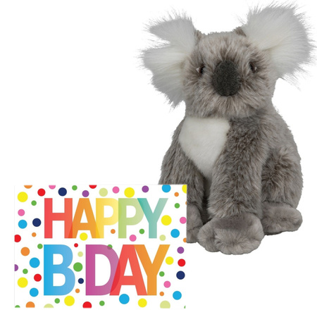 Pluche knuffel koala beer 18 cm met A5-size Happy Birthday wenskaart