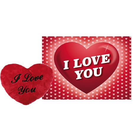 Soft toy pillow red heart Valentine I love You 60 cm with I Love You postcard