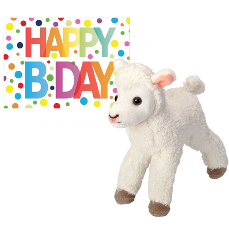 Plush soft toy lamb/sheep 20 cm with an A5-size Happy Birthday postcard