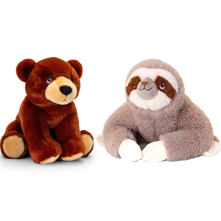 Soft toy combi-set animals sloth and brown bear 25 cm