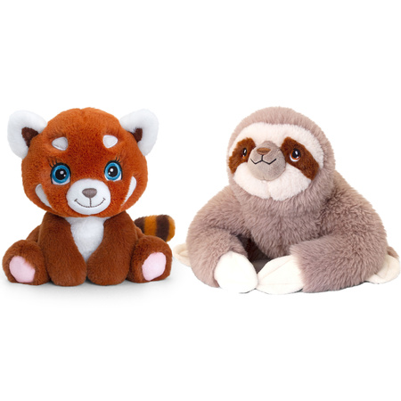 Pluche knuffels combi-set dieren luiaard en rode panda 25 cm