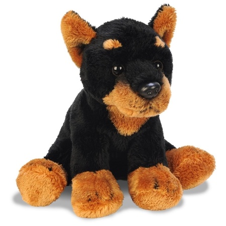 Pluche zwart/bruine doberman honden knuffel 13 cm speelgoed