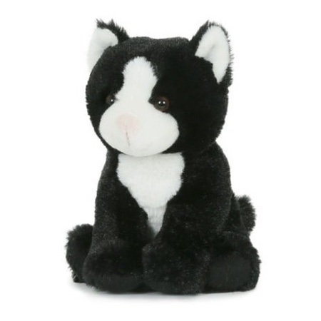 Pluche zwart/witte poes/kat knuffel zittend 18 cm speelgoed