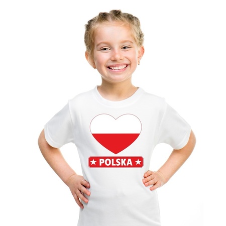 Polen hart vlag t-shirt wit jongens en meisjes