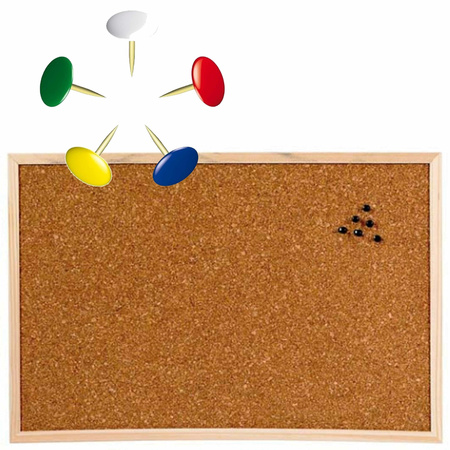 Notice board made of cork 58 x 39 cm with 120 coloured thumbtacks
