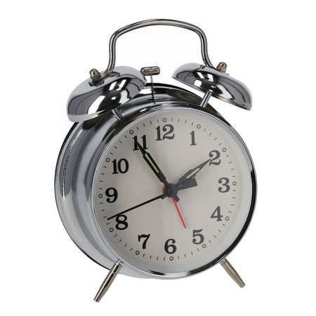 Retro alarm clock silver 16 cm made of metal