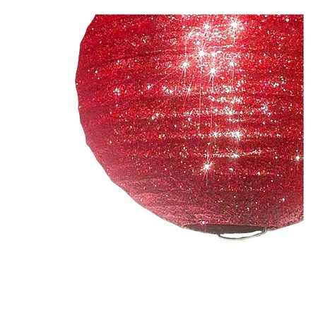 Lampionstokje 50 cm - met lampion - rode glitters - D25 cm
