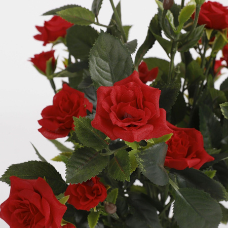 Rode Rosa/rozen kunstplant 33 cm in grijze pot