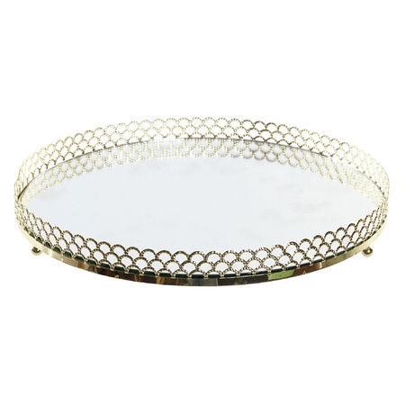 Round candle charger plate/platter gold mirror 25 cm