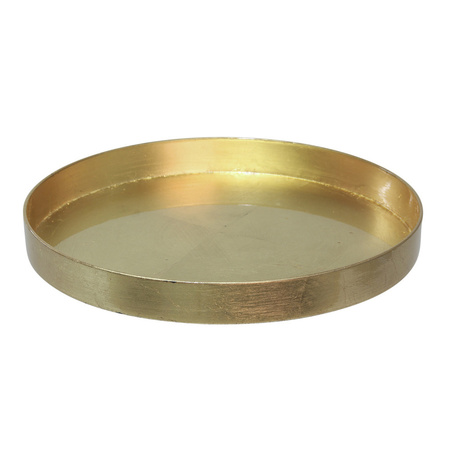 Round candle tray gold made of plastic D27 cm with 3 red LED candles 10/12.5/15 cm
