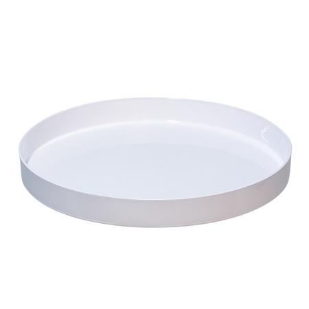 Round candle tray white made of plastic D27 cm with 3 bordeaux red LED candles 10/12.5/15 cm
