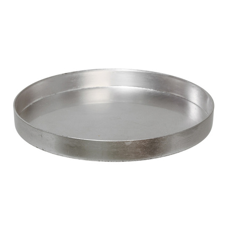 Round candle tray silver made of plastic D27 cm with 3 green LED candles 10/12.5/15 cm