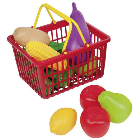 Red toy shoppingbasket with fruits and vegetables 11-pieces