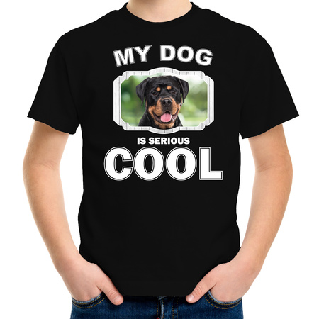 Rottweiler honden t-shirt my dog is serious cool zwart voor kinderen