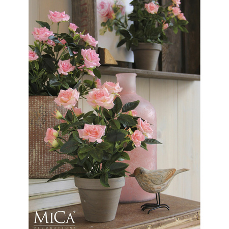Roze Rosa/rozen kunstplant 33 cm in grijze pot