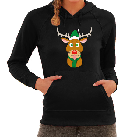 Rudolf with Christmas had hoodie black for women