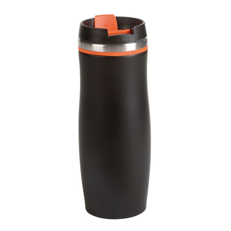 2x Warming cup plastic black/grey and black/orange 400 ml