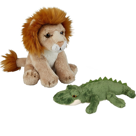 Safari animals serie soft toys 2x - Crocodile and Lion 15 cm