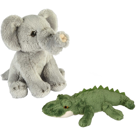 Safari animals serie soft toys 2x - Elephant and Crocodile 15 cm