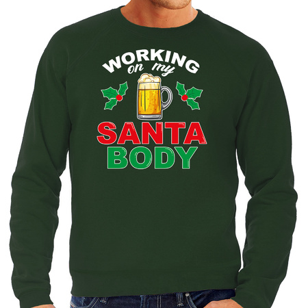 Santa body foute Kerstsweater / Kersttrui groen voor heren