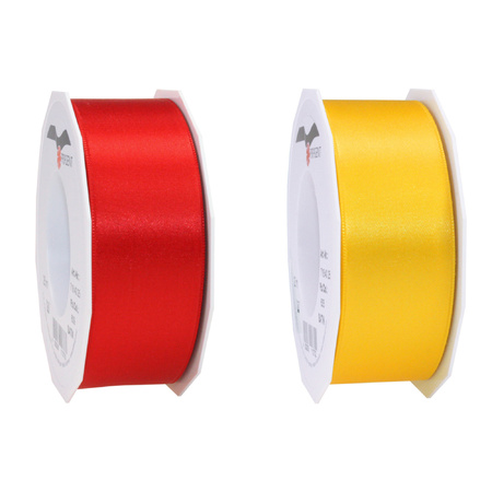 Satin presents ribbon red and yellow 25m x 0.4 cm