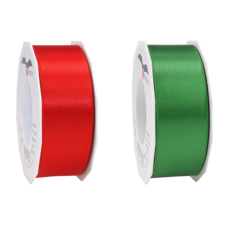 Satin presents ribbon red and green 25m x 0.4 cm