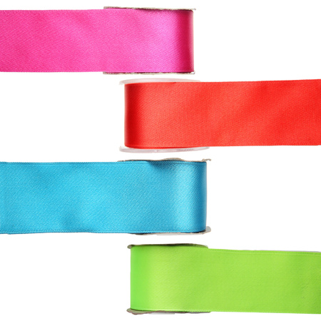 Satin deco ribbons set 4x rolls - basic colours - 2,5 cm x 25 meters - hobby/decoration