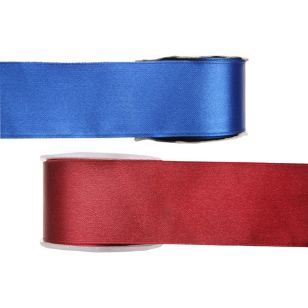 Satin deco ribbons set 2x rolls - blue/red - 2,5 cm x 25 meters - hobby/decoration