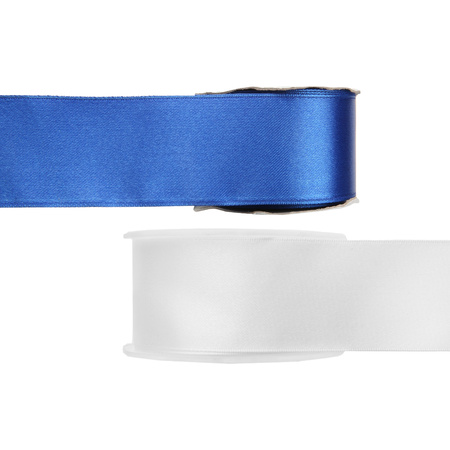Satin deco ribbons set 2x rolls - blue/white - 2,5 cm x 25 meters - hobby/decoration