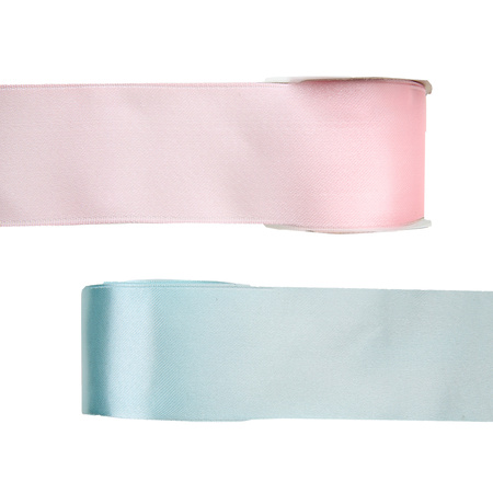 Satin deco ribbons set 2x rolls - lightpink/lightblue - 2,5 cm x 25 meters - hobby/decoration