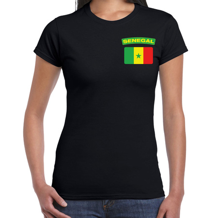Senegal t-shirt met vlag zwart op borst voor dames