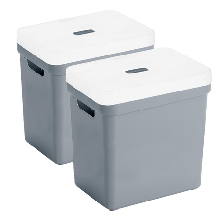 Set of 2x Bluegrey home boxes storage box 25 liters plastic with transparent lid