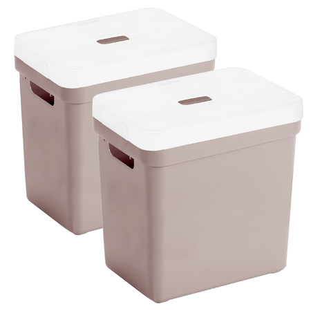Set van 2x opbergboxen/opbergmanden roze van 25 liter kunststof met transparante deksel