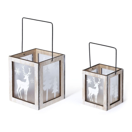 Set van 2x stuks kerst lantaarns/windlichten met rendieren print 8,5 en 11 cm