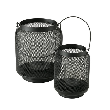 Set of 2x windlights lanterns black metal 27 and 21 cm