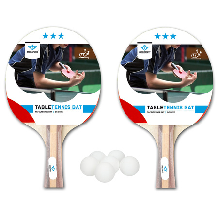 Set of 2x 3 star table tennis bats + white ping pong table tennis balls 12x pcs.