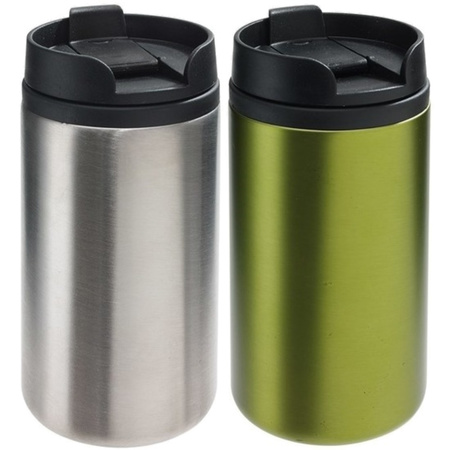 Set of 2x Thermos cups silver and green 290 ml
