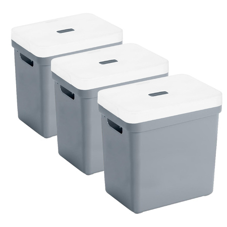 Set of 3x Bluegrey home boxes storage box 25 liters plastic with transparent lid