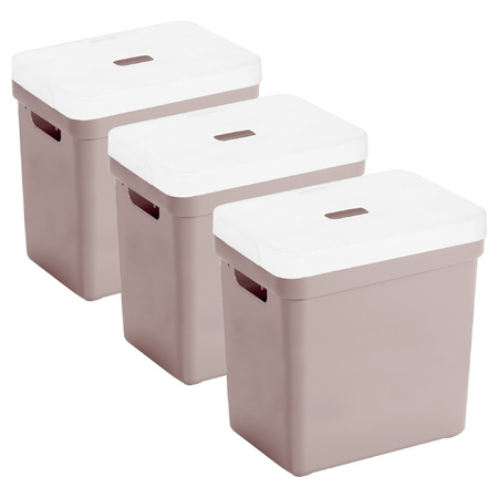 Set van 3x opbergboxen/opbergmanden roze van 25 liter kunststof met transparante deksel