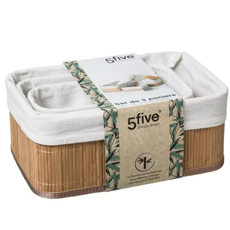 Set of 3x home/bathroom storage boxes bamboo with cover