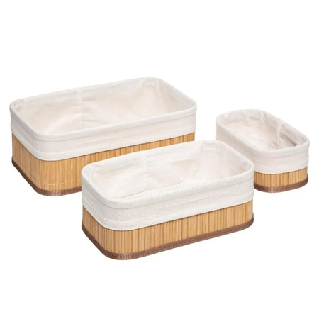 Set of 3x home/bathroom storage boxes bamboo with cover