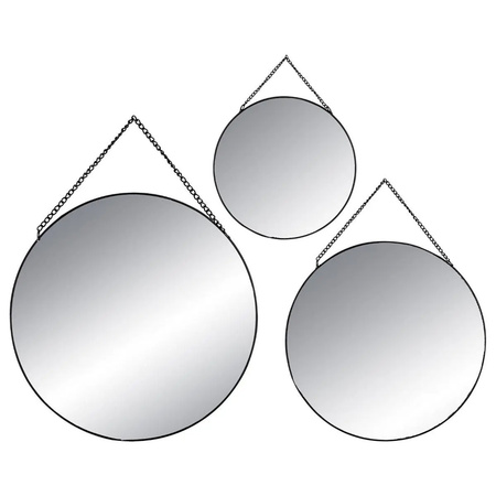 Set van 3x spiegels/wandspiegels rond metaal zwart met ketting