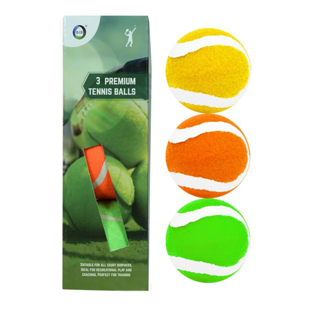 Set of 3x colored premium tennis balls 6,5 cm