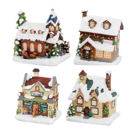 Set van 4x stuks Kerstdorp kersthuisjes met verlichting 12,5 cm