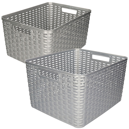 Set of 5x silver plastic storage baskets