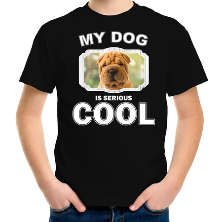 Shar pei honden t-shirt my dog is serious cool zwart voor kinderen