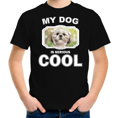 Shih tzu honden t-shirt my dog is serious cool zwart voor kinderen