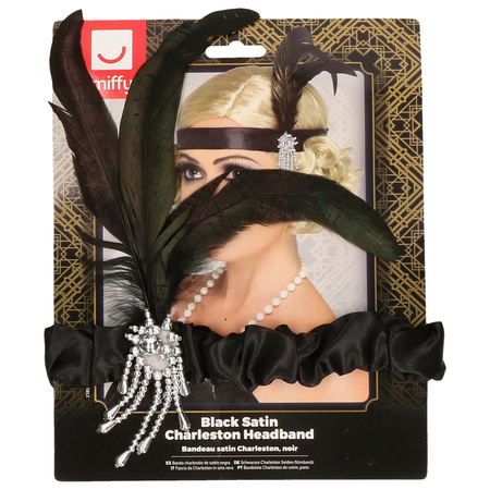 Black flapper headband with feather for women