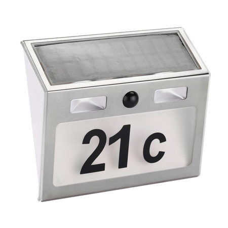 Solar house number plate with light and motion detector