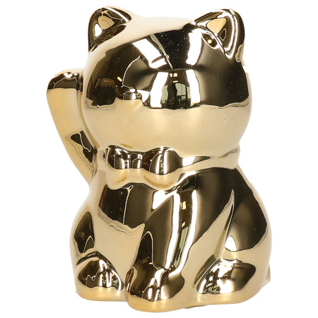 Spaarpot kat/poes in het glimmend goud 10.5 cm